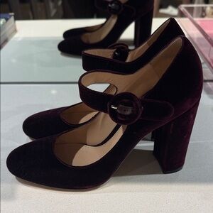 Gianvito Rossi Burgundy Velvet Mary Jane Heels